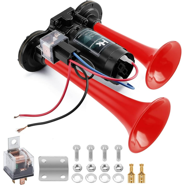 HK 12V 150db Train Horn for Truck Super Loud Air Horn for Truck Dual Trumpet Air Horns with Compressor for Any 12V Vehicles Trucks Motorcycle Pickup Trains Cars Boats Red Walmart