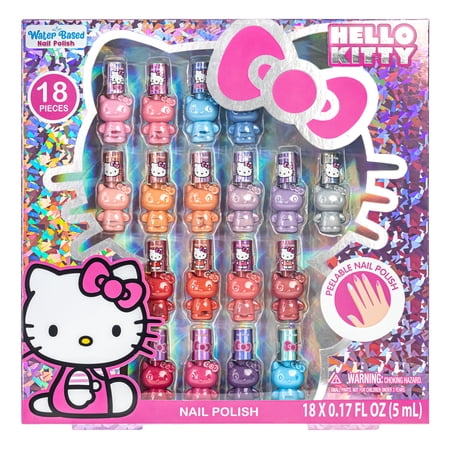Hello Kitty 18 Pc Nail Polish Set, Water-Based, Non-Toxic, Peelable, Kids Girls Ages 3+