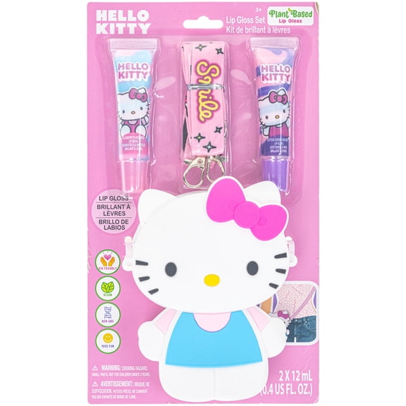 Disney Hello Kitty Lip Gloss Set with Silicone Character Bag, Kids Ages 3+, 4-pieces