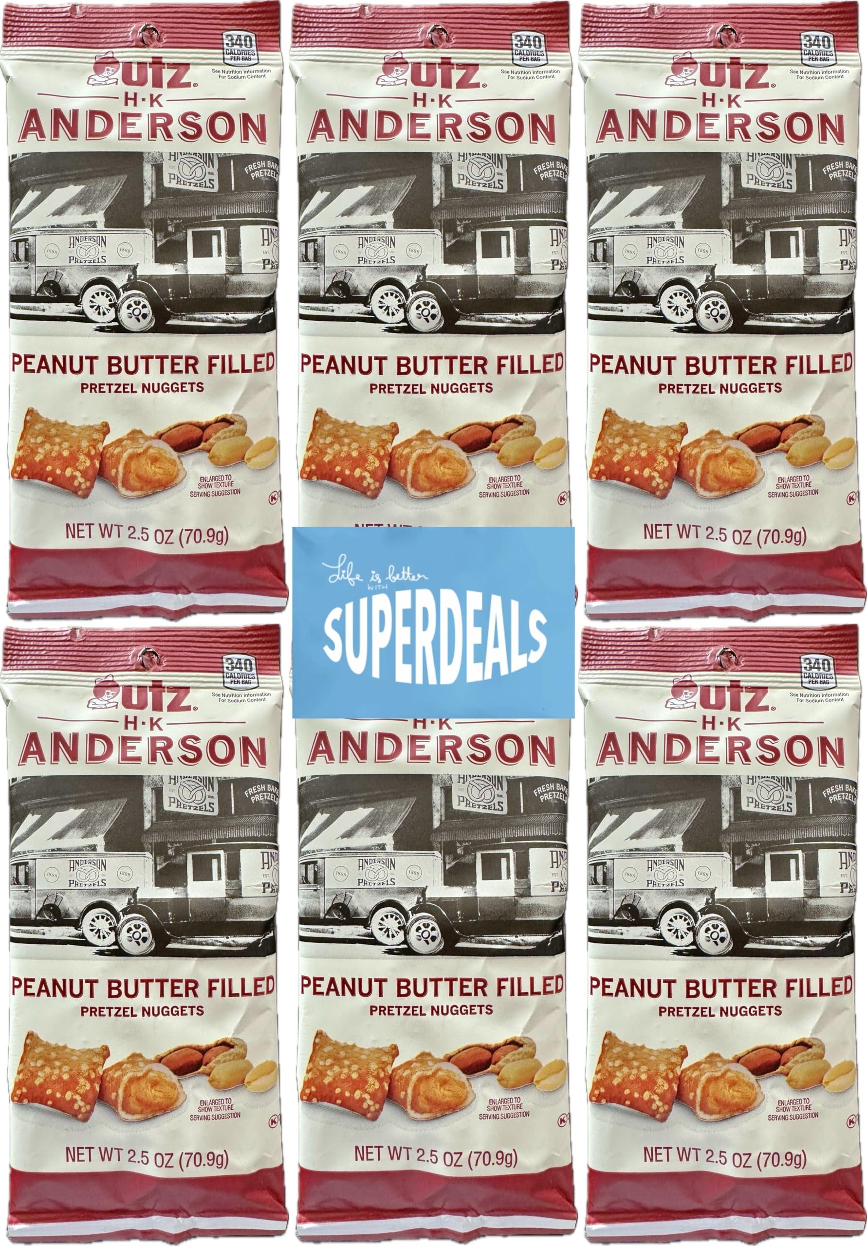 HK Anderson Peanut Butter Filled Pretzel Nuggets, 2.5 Ounce Bag (Pack of 6) Bundled by SUPERDEALS with mystery gift