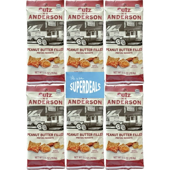 HK Anderson Peanut Butter Filled Pretzel Nuggets, 2.5 Ounce Bag (Pack of 6) Bundled by SUPERDEALS with mystery gift