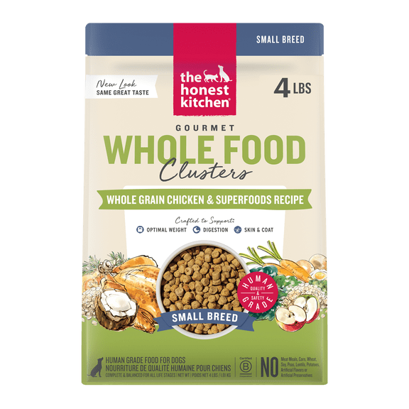 The Honest Kitchen Human Grade Dry Dog Food Whole Food Clusters Small Breed Whole Grain Chicken Dry Dog Food, 4 lb Bag