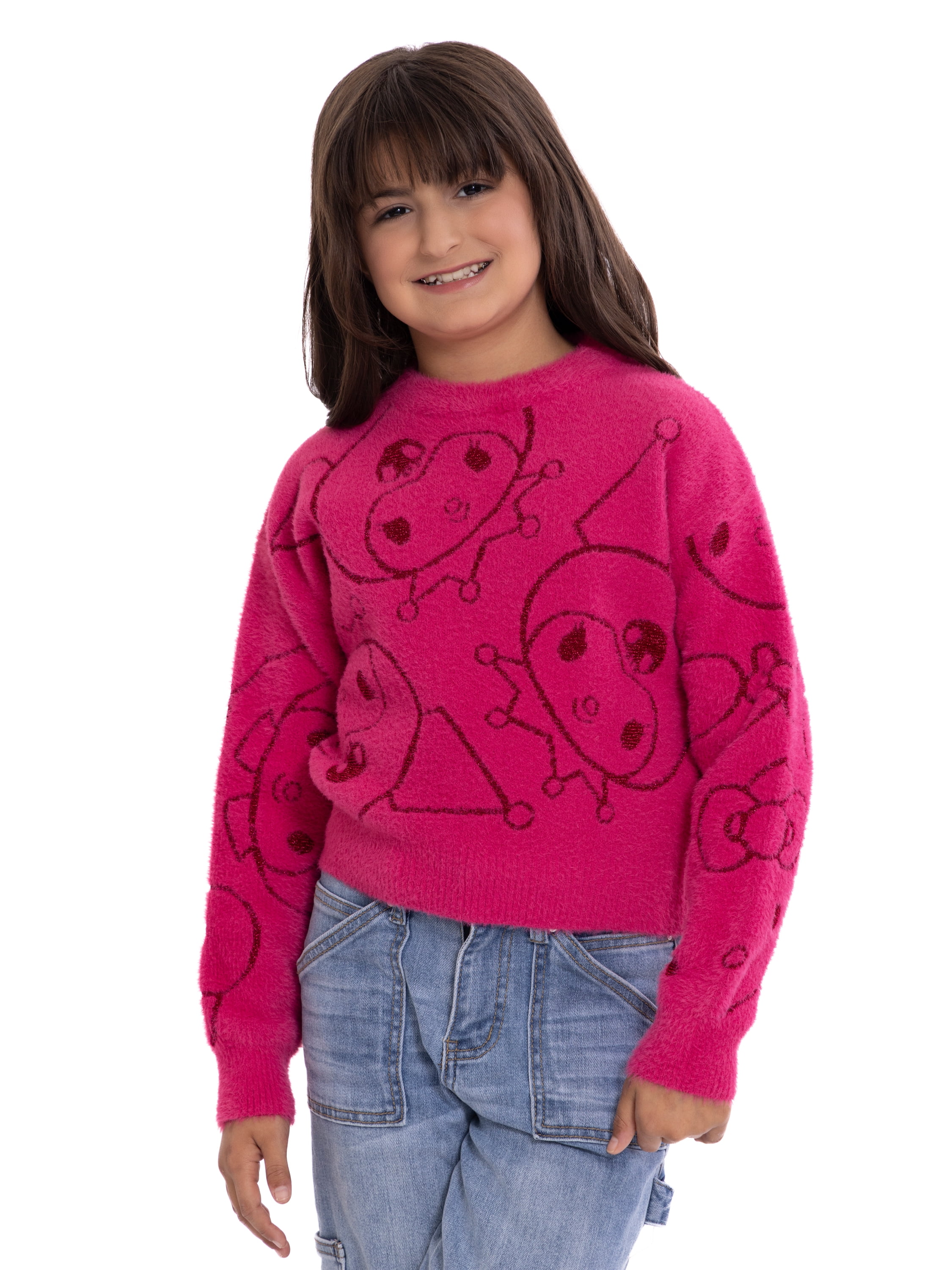 Hello Kitty and Friends Girls Graphic Eyelash Glitter Sweater, Sizes 4-16