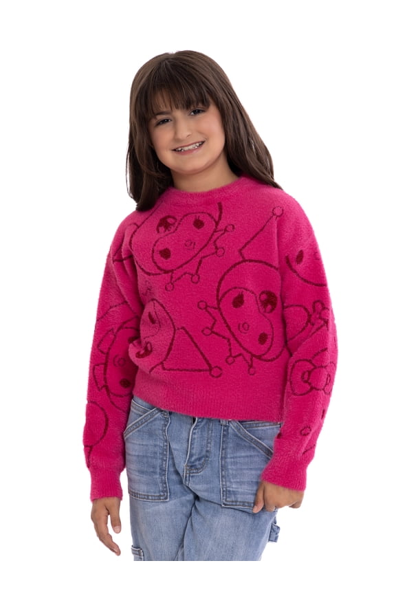 and Friends Girls Graphic Eyelash Glitter Sweater, Sizes 4-16
