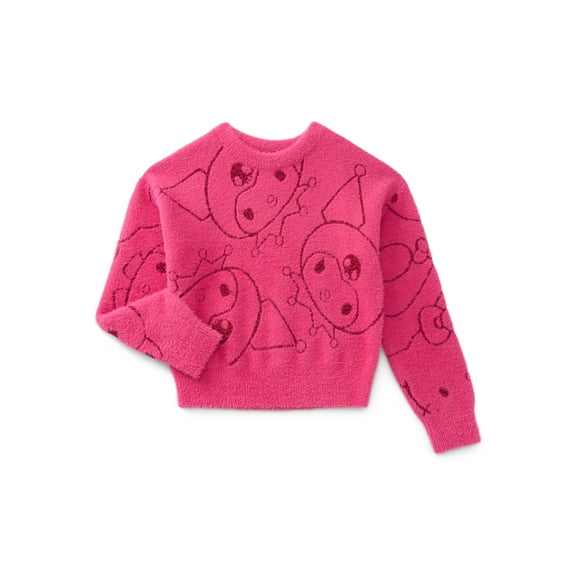 Hello Kitty and Friends Girls Graphic Eyelash Glitter Sweater, Sizes 4-16