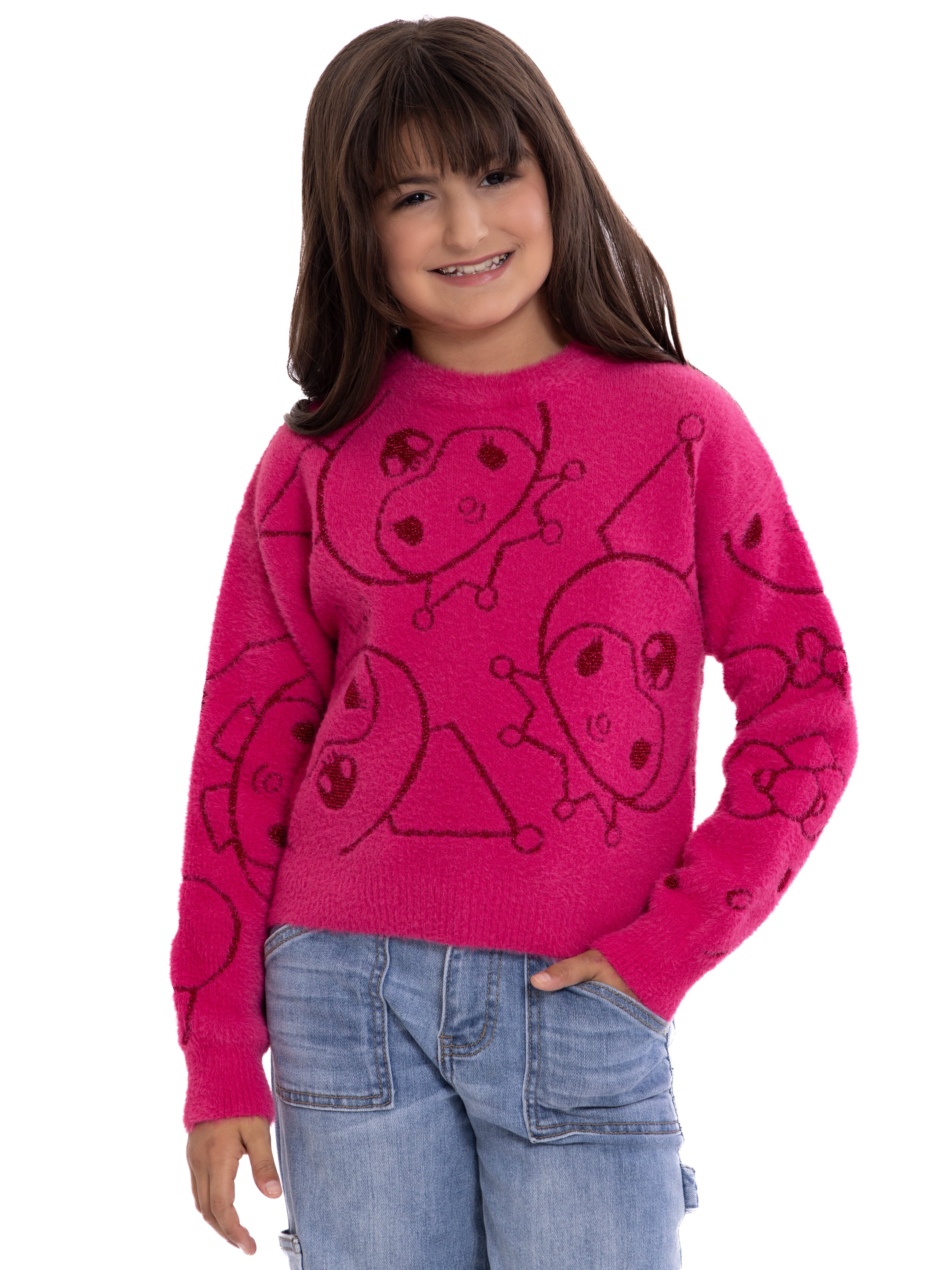 Hello Kitty and Friends Girls Graphic Eyelash Glitter Sweater, Sizes 4-16