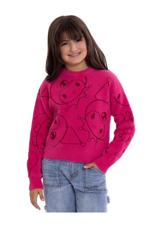 and Friends Girls Graphic Eyelash Glitter Sweater, Sizes 4-16