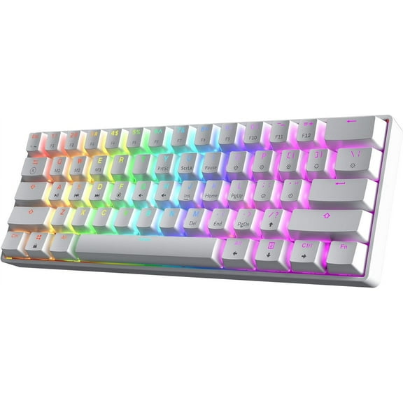 HK GAMING GK61 60% | Hot Swappable Mechanical Gaming Keyboard | 61 Keys Multi Color RGB LED Backlit for PC / Mac Gamer | ANSI US American Layout ( White , Mechanical Red )