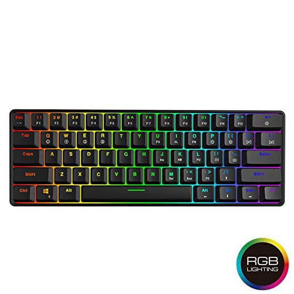HK GAMING GK61s Mechanical Gaming Keyboard - 61 Keys Multi Color RGB Illuminated LED Backlit Wired Programmable for PC/Mac Gamer ( Gateron Mechanical Blue , Black )