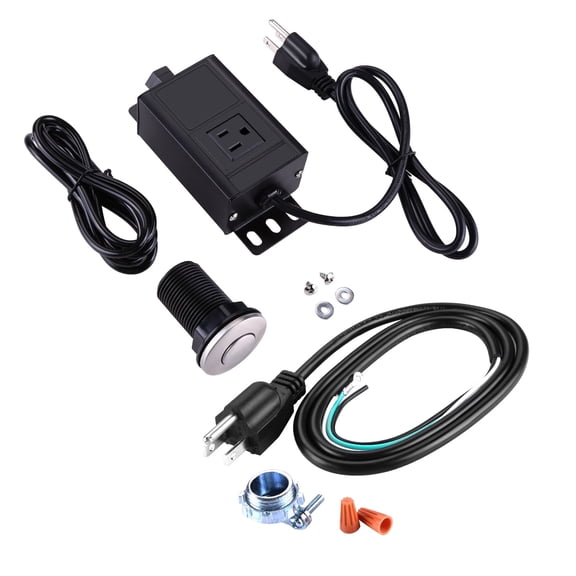 HK Garbage Disposal Air Switch Kit with Power Cord Kit, Stainless Steel On/Off Push 2.5" Button, Aluminum Alloy Power Module, Food Waste Disposals Replacement Parts