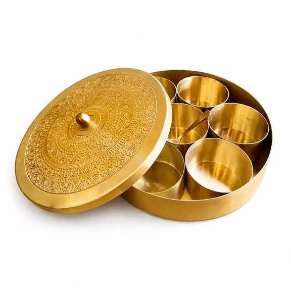 HK Homes Brass 10-Inch 7 Compartments with Lid Spice Masala Box