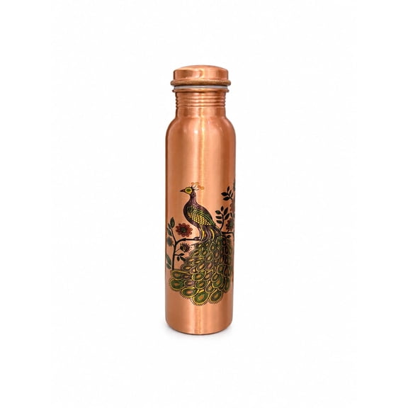 HK Homes Peacock Pure Copper Water Bottle, 1000ml (1 Liter), Leakproof Ayurvedic Drinking Bottle for Home, Office & Travel