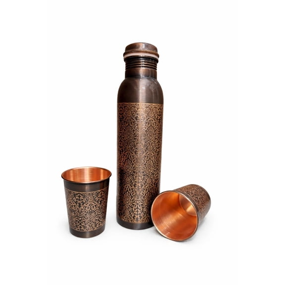 HK Homes Pure Copper Water Bottle, Plain Matte Finish, 1000ml (1 Liter), Leakproof Reusable Metal Drinking Bottle for Home, Office, Gym & Travel