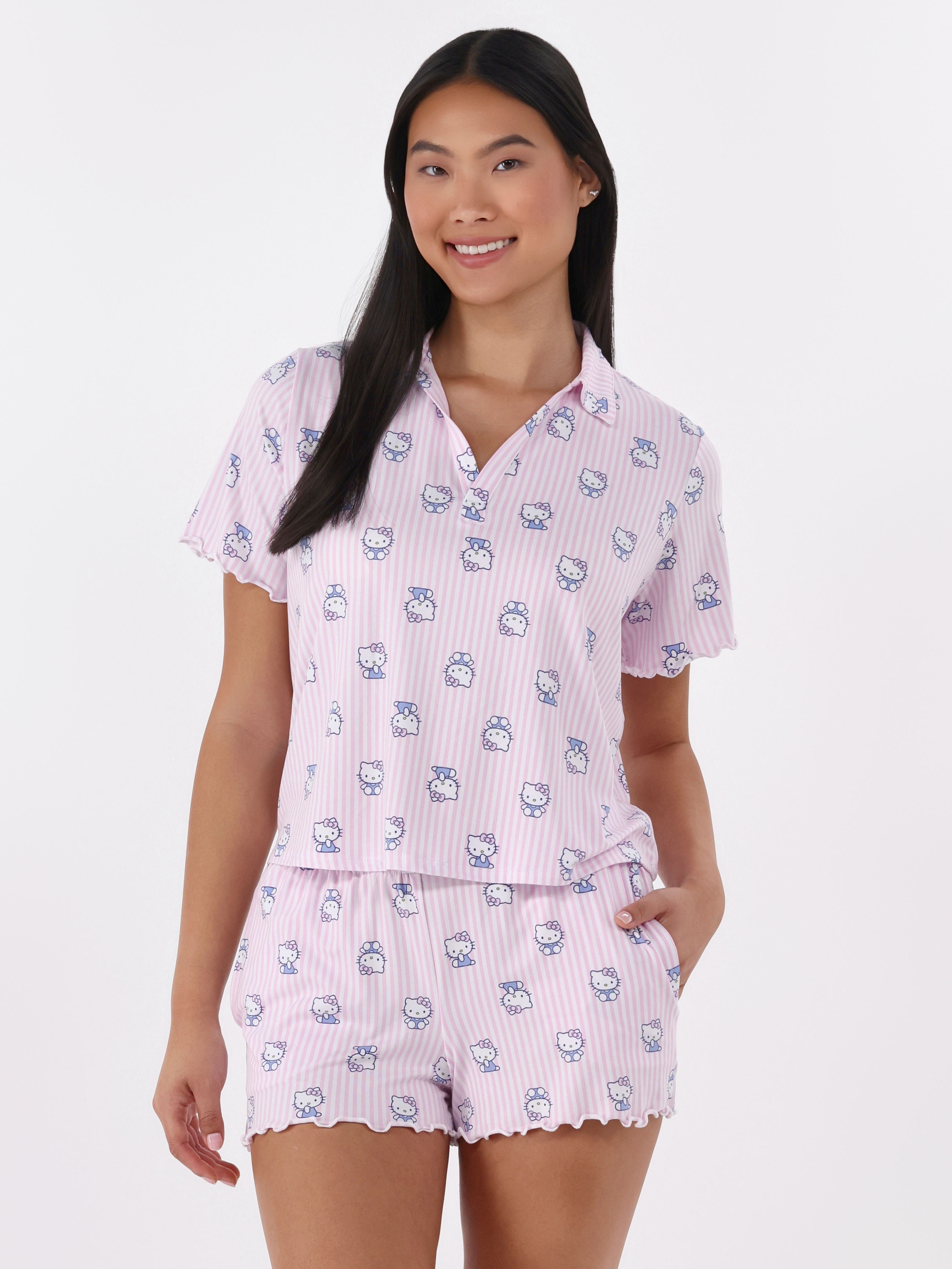 Hello Kitty Women's Notch Collar Top and Shorts, 2 Piece Pajama Set ...