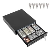 HK SYSTEMS 13inch Heavy Duty POS Cash Drawer with 4Bill/5Coin, Removable Coin Compartment, 24V, RJ11, Single Large Media Slot, Black