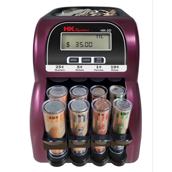 HK SYSTEMS HK-2D, Digital USD Coin Counter and Sorter with LCD Display, Sorts 260 Coins Per Minute into Coin Wrappers, 2 Row Coin Wrapper Tubes Included