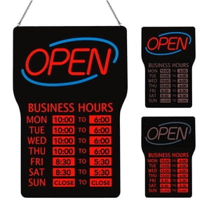 HK SYSTEMS LED Open Sign with Business Hours Stickers Bright Red & Blue Lights, 3 Display Modes (OPEN/Hours), Easy Installation, Includes Hanging Chain & Hooks