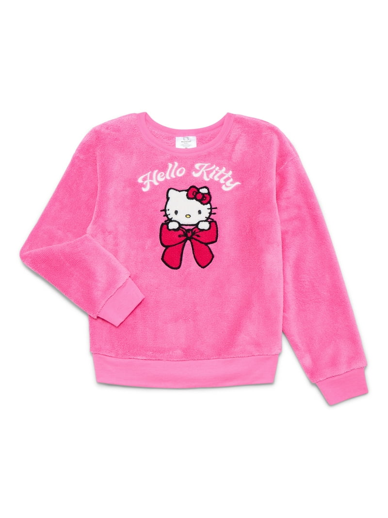 HELLO KITTY ✖️ beautiful people Hello Kitty Girls Plush Graphic Sweatshirt with Embroidery, Sizes
