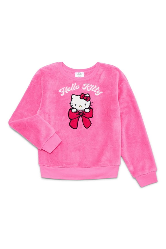 Girls Plush Graphic Sweatshirt with Embroidery, Sizes 4-16