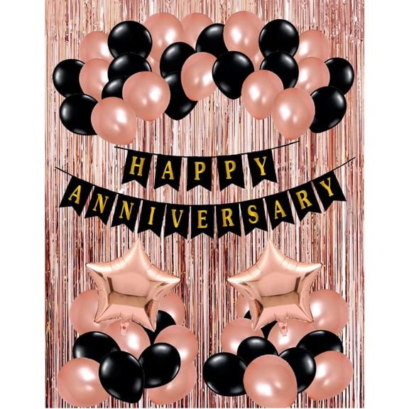 HK balloons Pack of 34 Pcs Happy Anniversary Banner Decoration Kit Set with metallic balloons curtains & Foil balloon for anniversary decorations Item