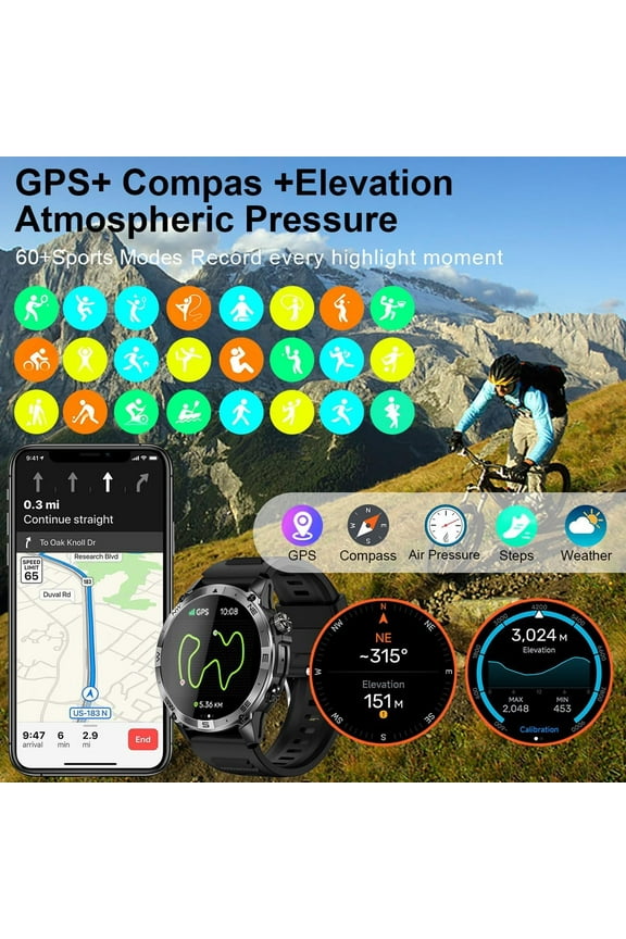 HK08 Black GPS Sports Watch - 1.43" AMOLED, 30M Waterproof & 40+ Days Battery