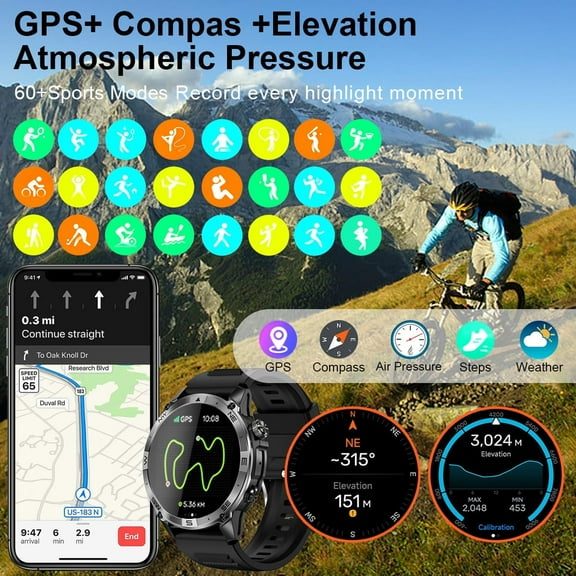 HK08 Black GPS Sports Watch - 1.43" AMOLED, 30M Waterproof & 40+ Days Battery