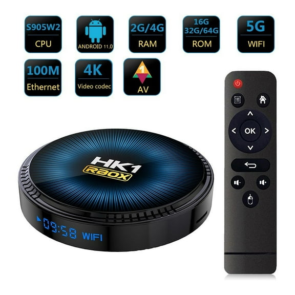 HK1 Rbox Android TV Box, Amlogic S905W2, 2GB RAM 16GB ROM, Android 11, Dual-Band Wi-Fi, BT4.0, 4K Ultra HD, HDR10, IR Remote Control