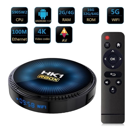 HK1 Rbox Android TV Box, Amlogic S905W2, 4GB RAM 32GB ROM, Android 11, Dual-Band Wi-Fi, BT4.0, 4K Ultra HD, HDR10, IR Remote Control
