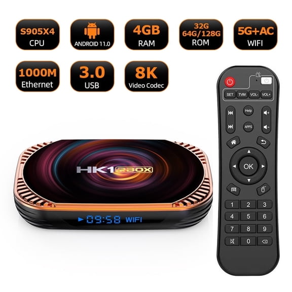 HK1ROX X4 Android TV Box, Amlogic S905X4, 4GB RAM 64GB ROM, Android 11, 5G Wi-Fi, BT4.0, 8K 4K Ultra HD, HDR10, IR Remote Control