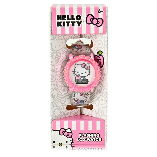 HK4166WM Hello Kitty Kids Molded Case Flashing Lights LCD Watch with Printed Strap