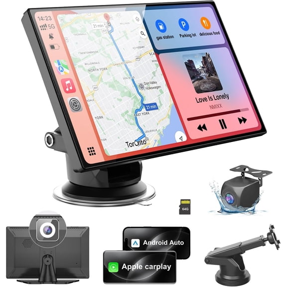 HK9 Screen for , 9" Portable & Screen, with 4K Dash Cam & 1080P Backup Camera, Play Touchscreen, GPS Navigation//Mirror Link//FM
