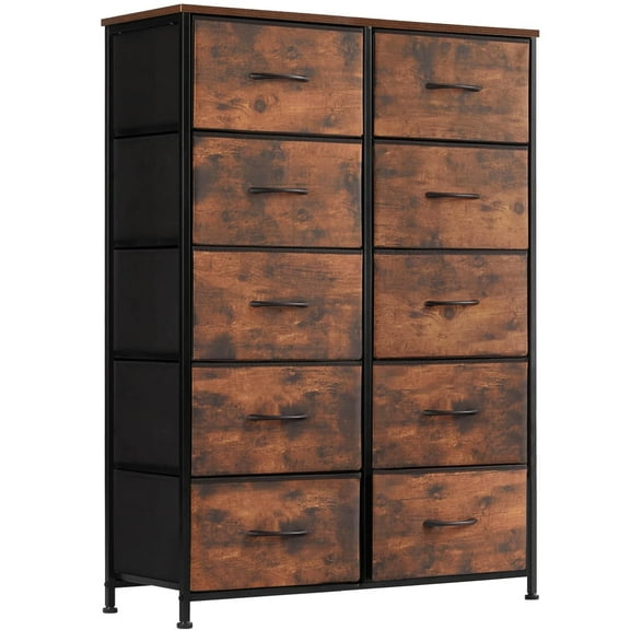 HKAH 10-Drawer Dresser with Wooden Top, Storage Chest Organizer for Bedroom, Living Room, Closet, Entryway – White