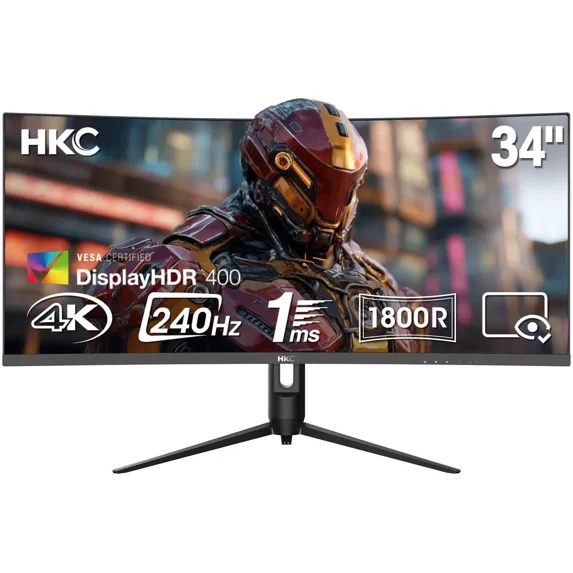 HKC CG345UK 34" Curved VA Gaming Monitor UltraWide 3440×1440 240Hz 1ms DIC HDR400 95% DCI-P3 Adjustable HAS DP+HDMI 2.1