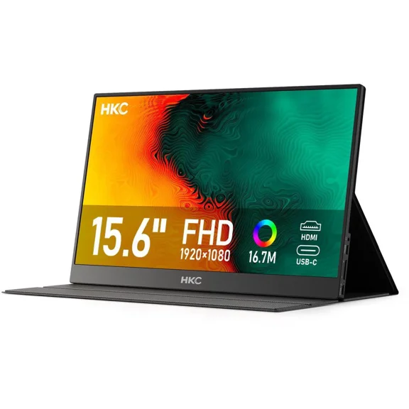 HKC V16 15.6" Portable Monitor, Full HD 1080P IPS Display, Type-C & HDMI Connectivity, Ultra-Slim Space Gray Screen with Dual Speakers, 250cd/m² Brightness, 178° Viewing Angle, 16:9 Ratio