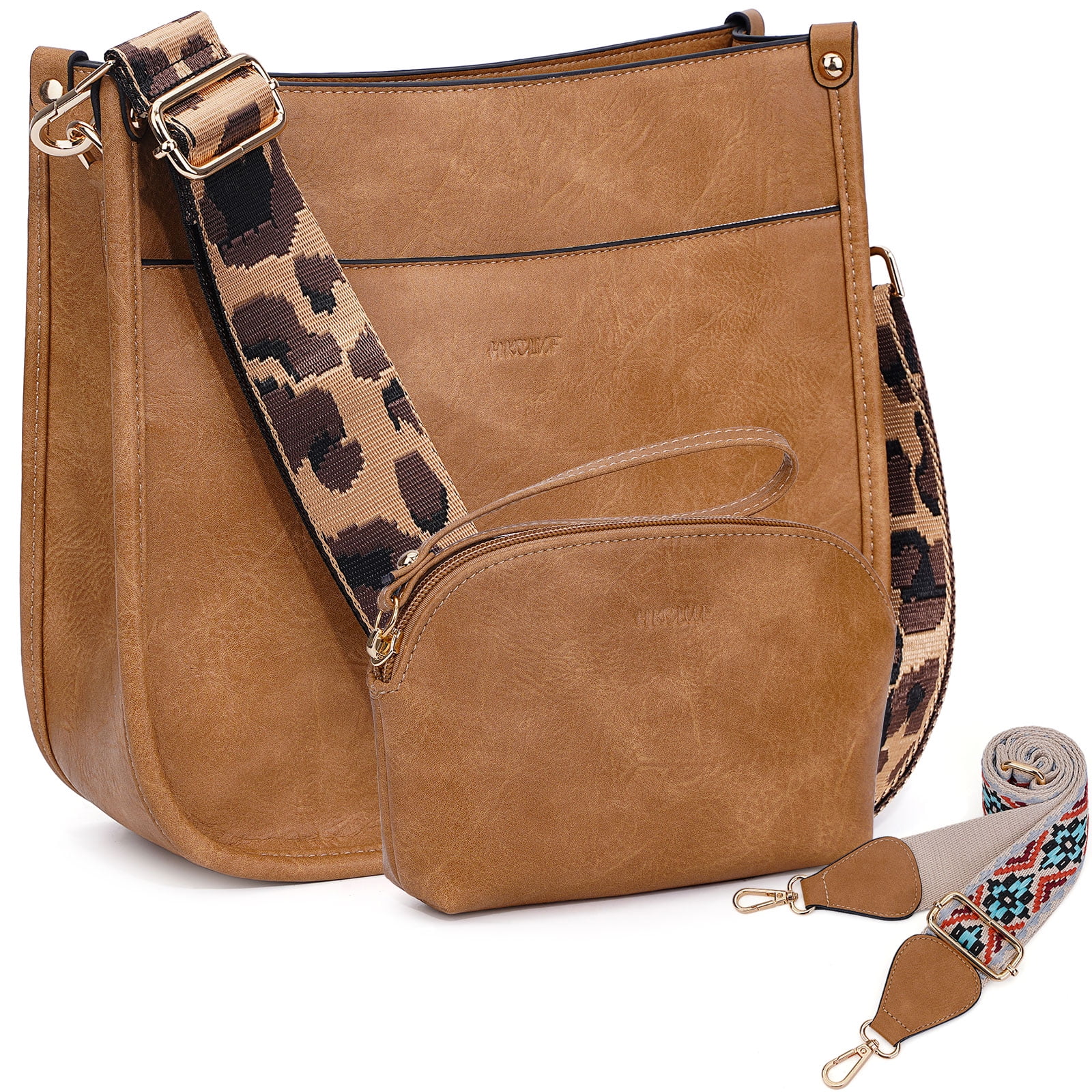 HKCLUF Crossbody Bag for Women 2pcs Leather Crossbody Bag and Wallet Set With 2 Replacement