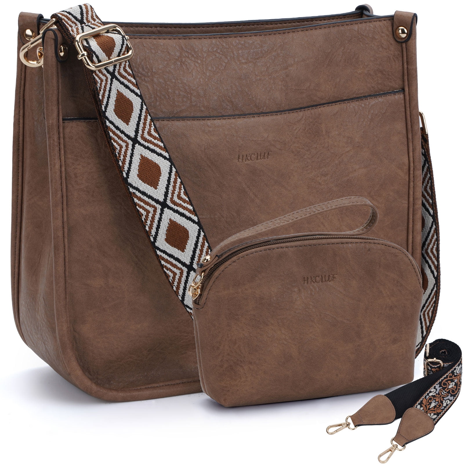 HKCLUF Crossbody Bag for Women 2pcs Leather Crossbody Bag and Wallet Set With 2 Replacement
