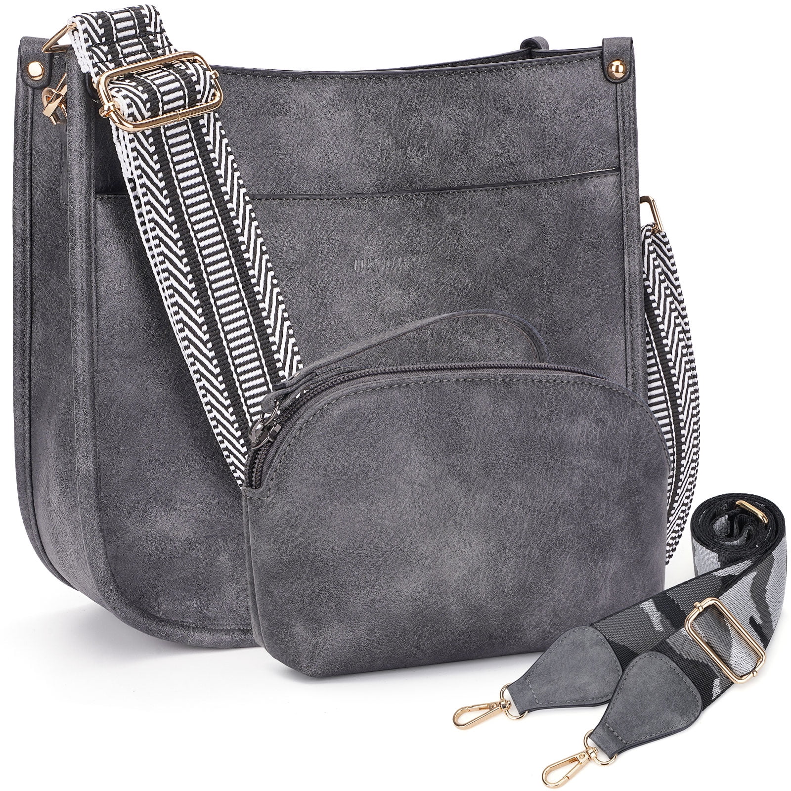 HKCLUF Crossbody Bag for Women 2pcs Leather Crossbody Bag and Wallet Set With 2 Replacement