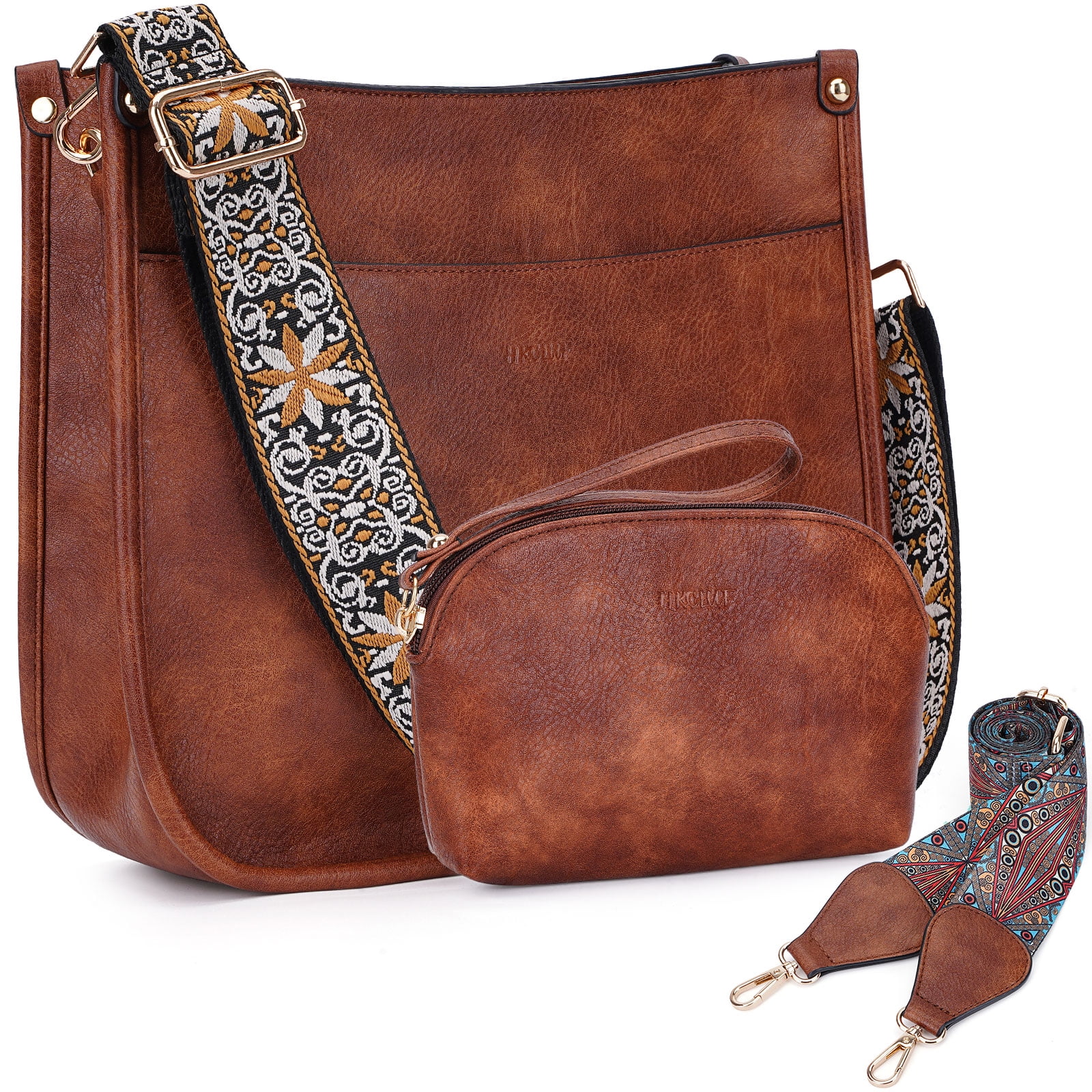 HKCLUF Crossbody Bag for Women 2pcs Leather Crossbody Bag and Wallet