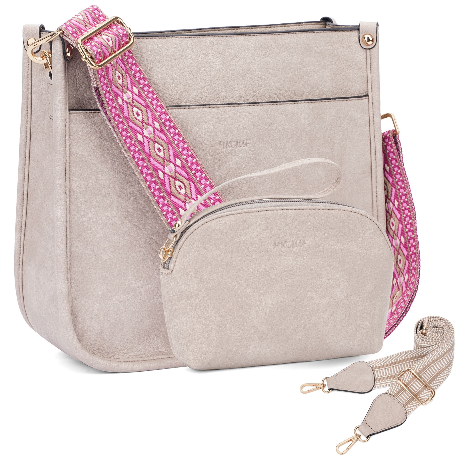 HKCLUF Crossbody Bag for Women 2pcs Leather Crossbody Bag and Wallet Set With 2 Replacement