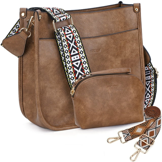 HKCLUF Crossbody Bag for Women 2pcs Leather Crossbody Bag and Wallet