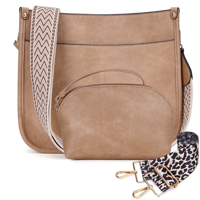 HKCLUF Crossbody Bag for Women 2pcs Leather Crossbody Bag and Wallet Set With 2 Replacement