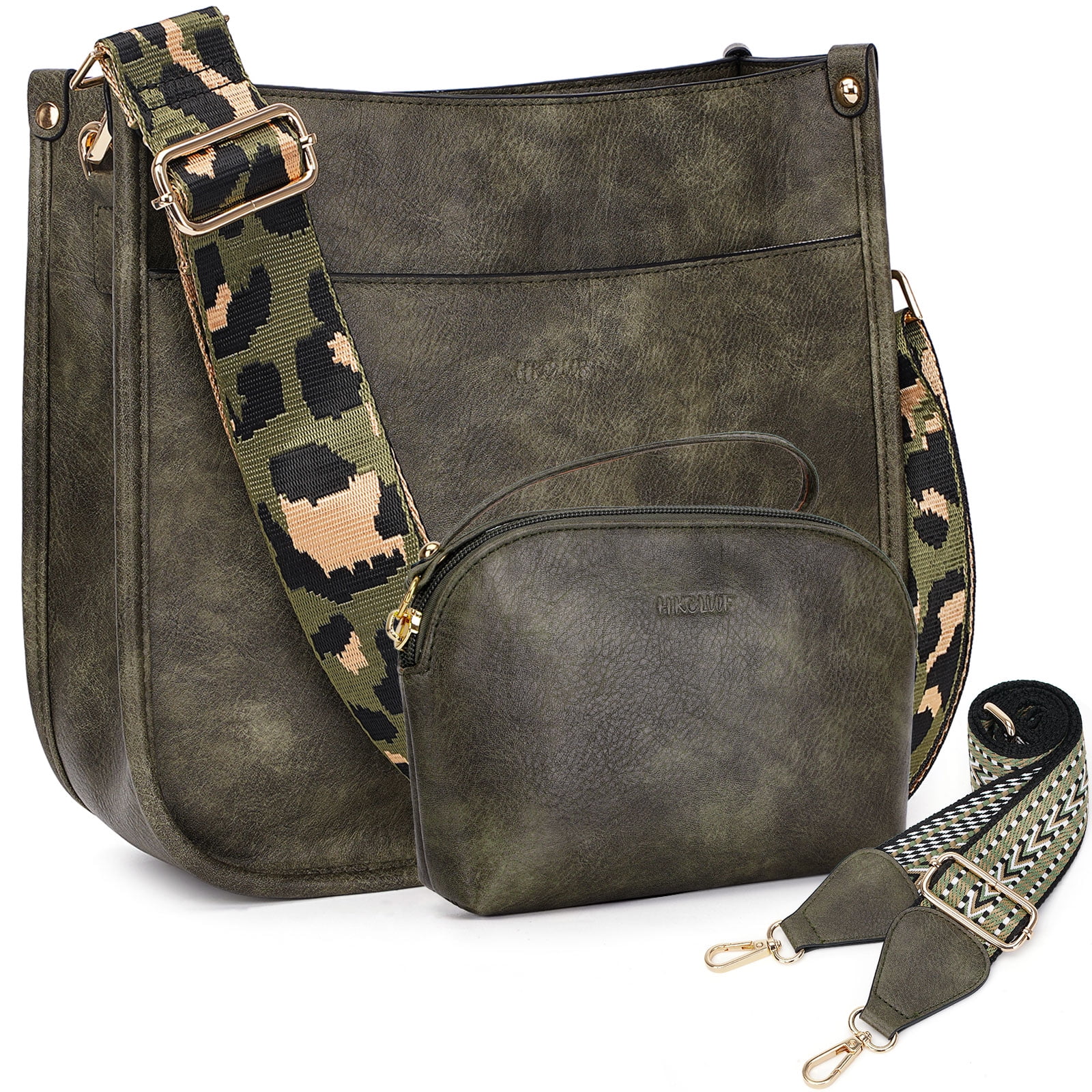 HKCLUF Crossbody Bag for Women 2pcs Leather Crossbody Bag and Wallet Set With 2 Replacement