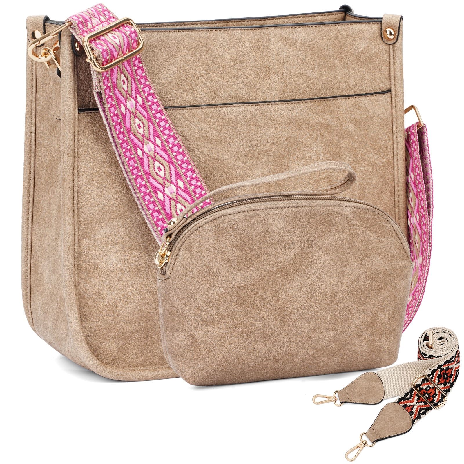 HKCLUF Crossbody Bag for Women 2pcs Leather Crossbody Bag and Wallet