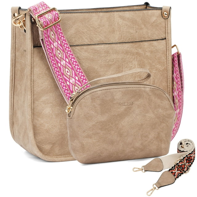 HKCLUF Crossbody Bag for Women 2pcs Leather Crossbody Bag and Wallet