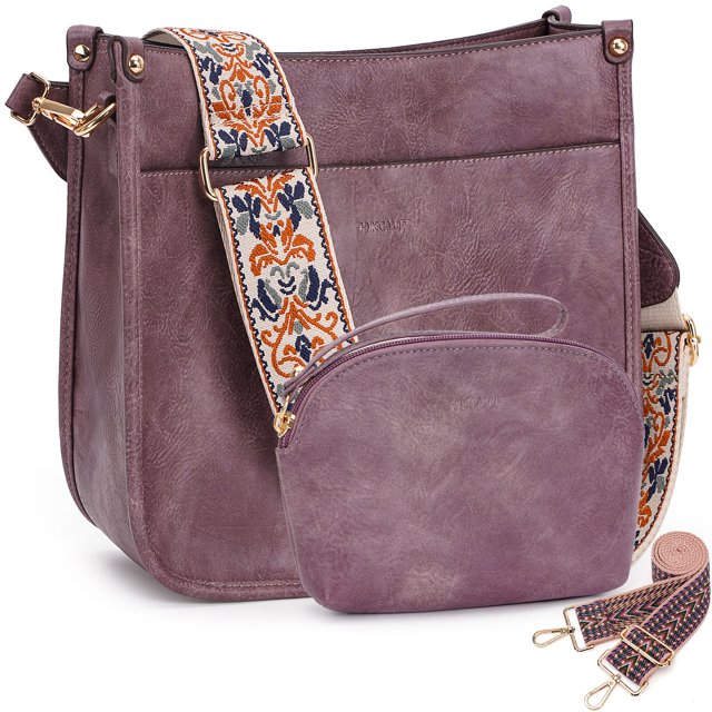 HKCLUF Women's Crossbody Bag & Wallet Set, 2pcs Leather Handbag