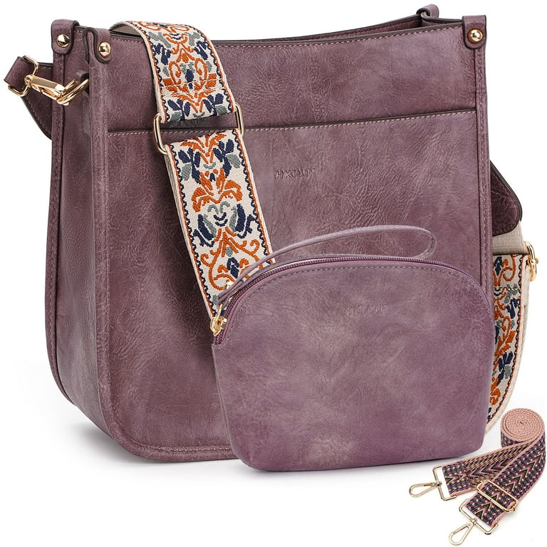 HKCLUF Crossbody Bag for Women 2pcs Leather Crossbody Bag and Wallet Set With 2 Replacement Guitar Leopard Straps Hobo Handbag