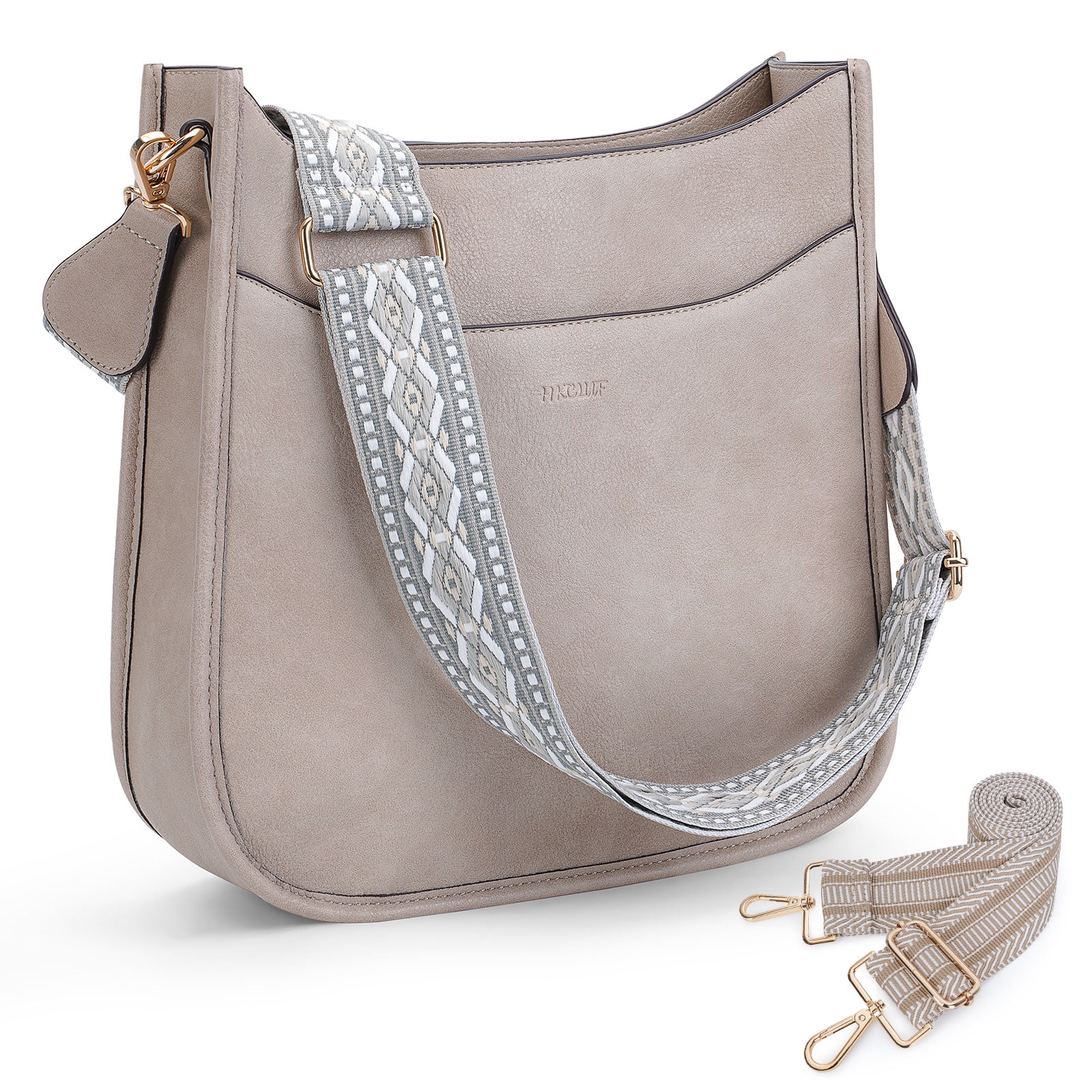 HKCLUF Crossbody Bags for Women Trendy Vegan Leather Hobo Handbags with 2pcs Adjustable Guitar Strap Shoulder Bucket Bags