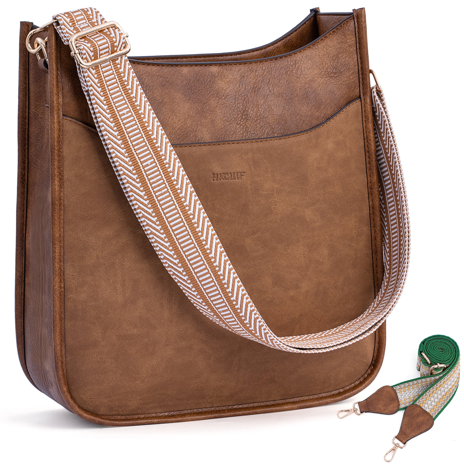 HKCLUF Crossbody Bag for Women Vegan Leather Designer Hobo Handbags Fashion Shoulder Bucket Cross body Purse with 2PCS Adjustable Guitar Strap Walmart