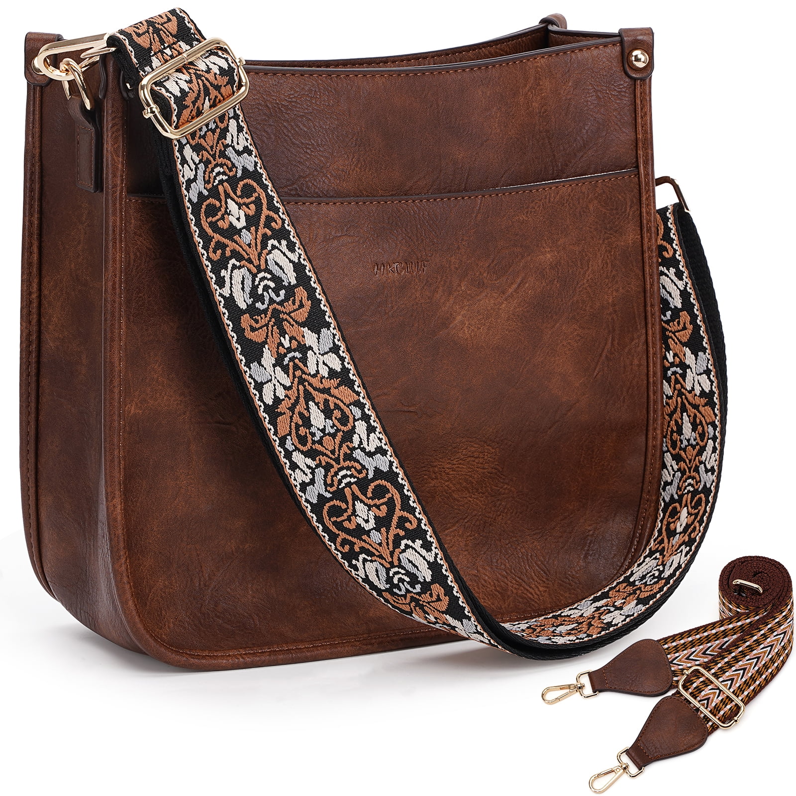 Vegan Leather Sling Bag With Adjustable Guitar Strap - Main Body Full  Zipper Closure - Hidden Front Pocket With 3 Card Slots and Button Closure -  Length And Side Adjustable Strap (Approximately