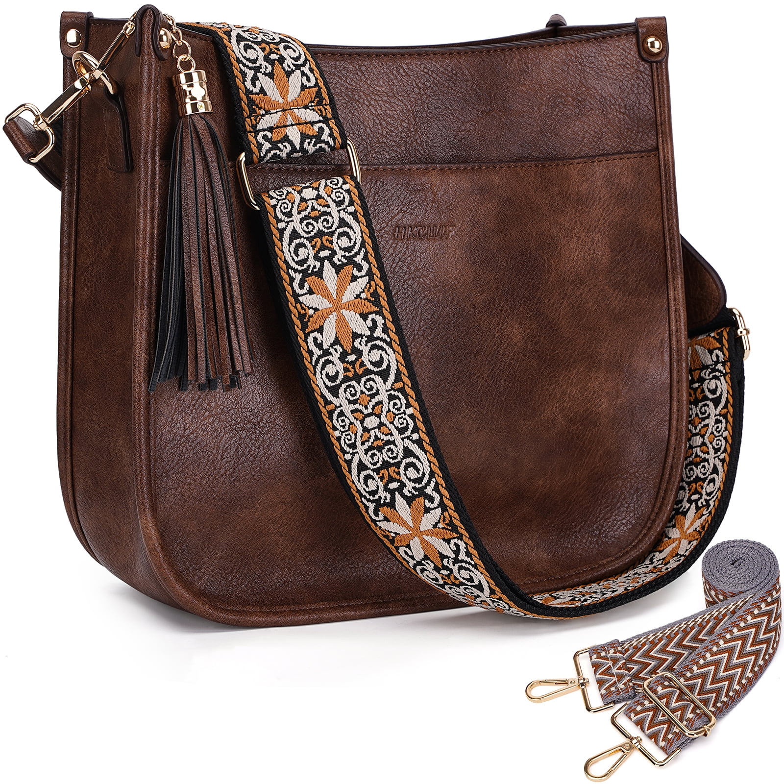 HKCLUF Crossbody Bags for Women Designer Leather Hobo Handbags With 2 ...